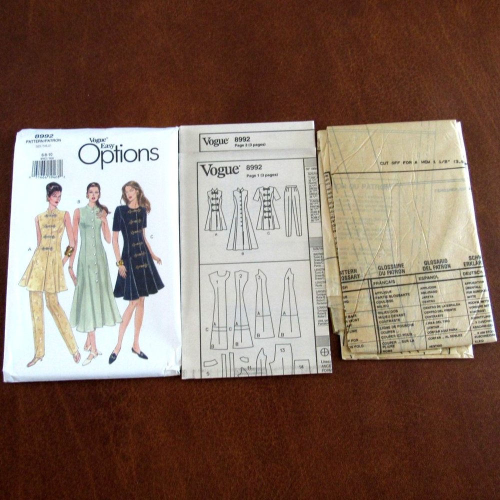 Vogue Easy Options Sewing Pattern 8992 Dress Tunic Pants Size Womens 6 to 10 - Picture 2 of 3